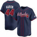 Atlanta Braves #44 Hank Aaron Navy 2025 Speedway Classic Alternate Limited Stitched Baseball Jersey