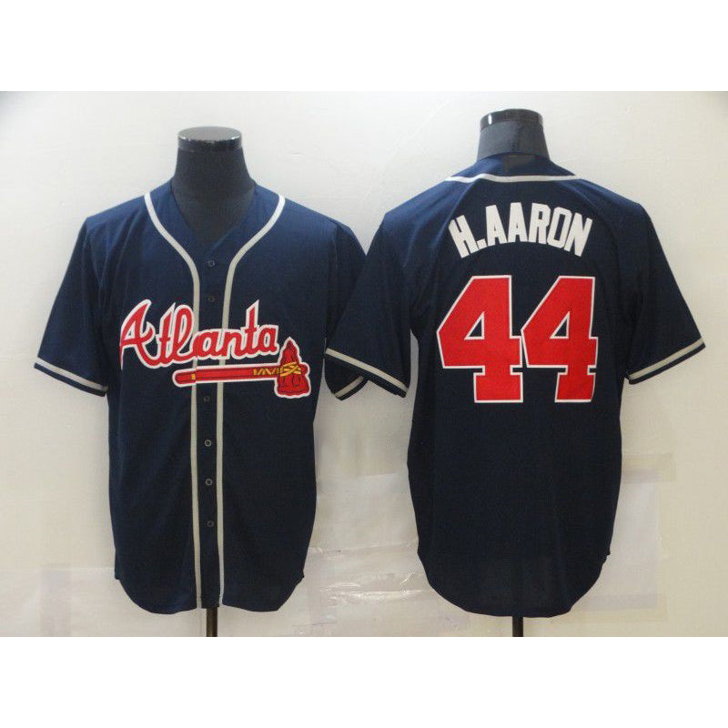 Atlanta Braves #44 Hank Aaron Navy Blue Stitched Cool Baseball Jersey