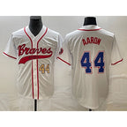 Atlanta Braves #44 Hank Aaron Number White Cool Base With Patch Stitched Baseball Jersey