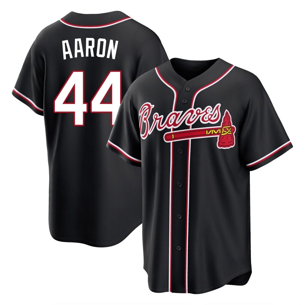 Atlanta Braves #44 Hank Aaron Player Black Fashion Out Game Stitched Baseball Jersey