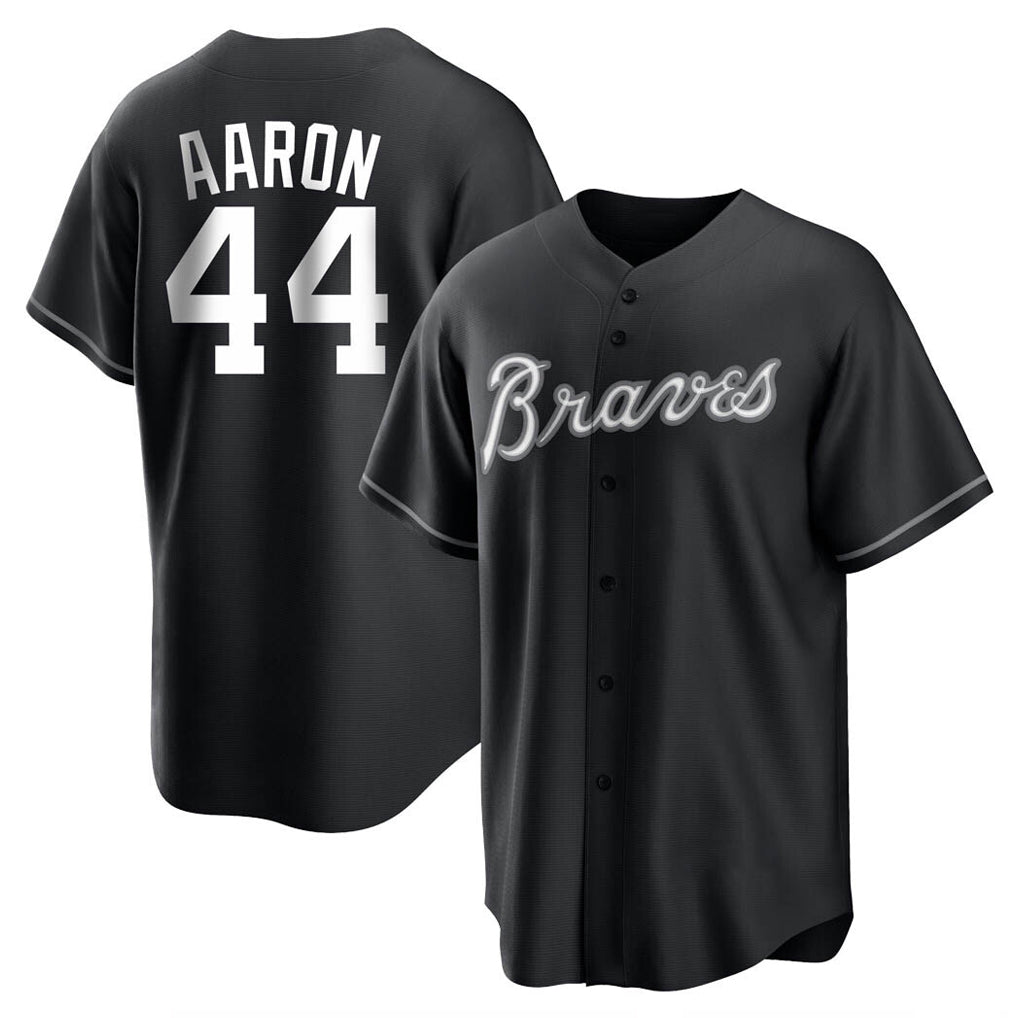 Atlanta Braves #44 Hank Aaron Player Black Home Game Stitched Baseball Jersey