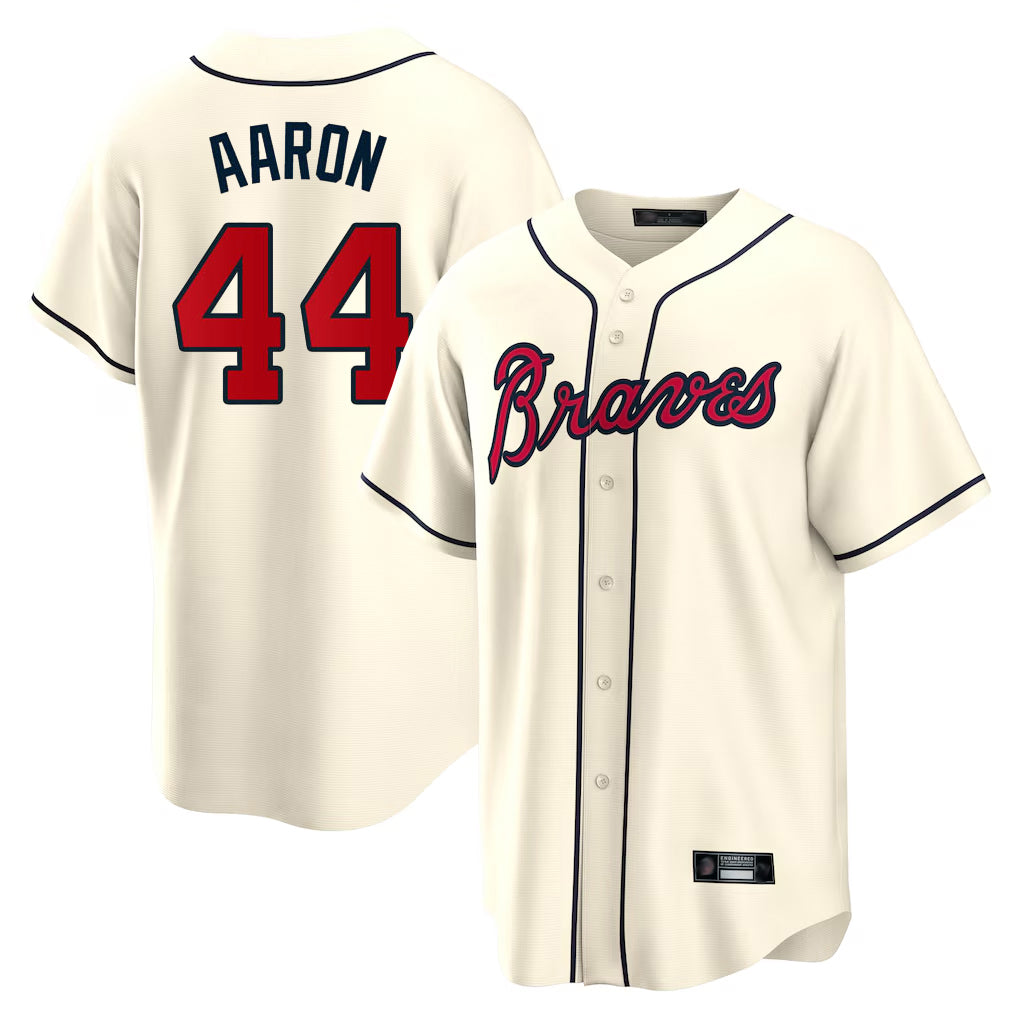 Atlanta Braves #44 Hank Aaron Player Cream Home Game Stitched Baseball Jersey