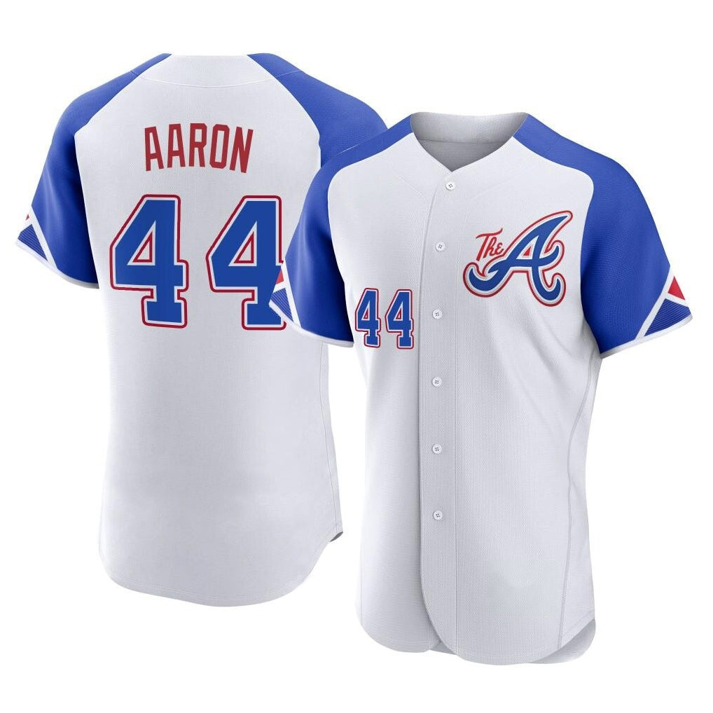 Atlanta Braves #44 Hank Aaron Player White City Connect Limited Elite Home Game Stitched Baseball Jersey