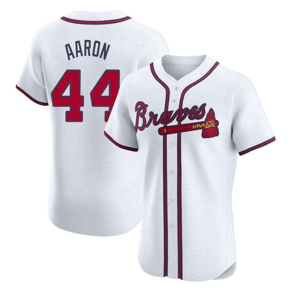 Atlanta Braves #44 Hank Aaron Player White Limited Elite Home Game Stitched Baseball Jersey