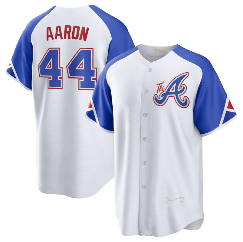 Atlanta Braves #44 Hank Aaron White 2023 City Connect Cool Base Stitched Baseball Jersey