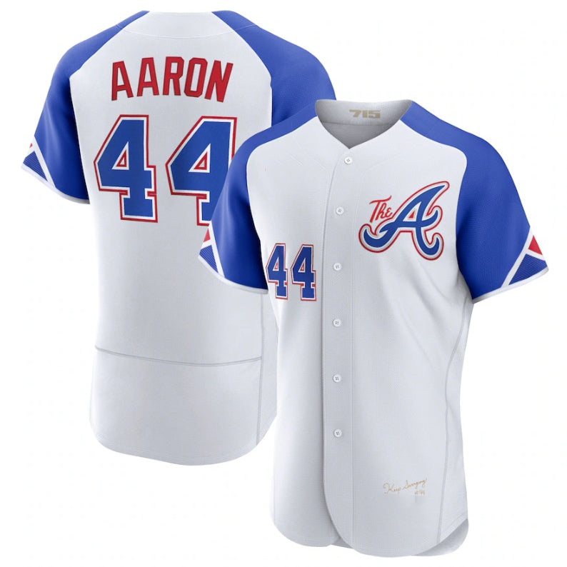 Atlanta Braves #44 Hank Aaron White 2023 City Connect Flex Base Stitched Baseball Jersey