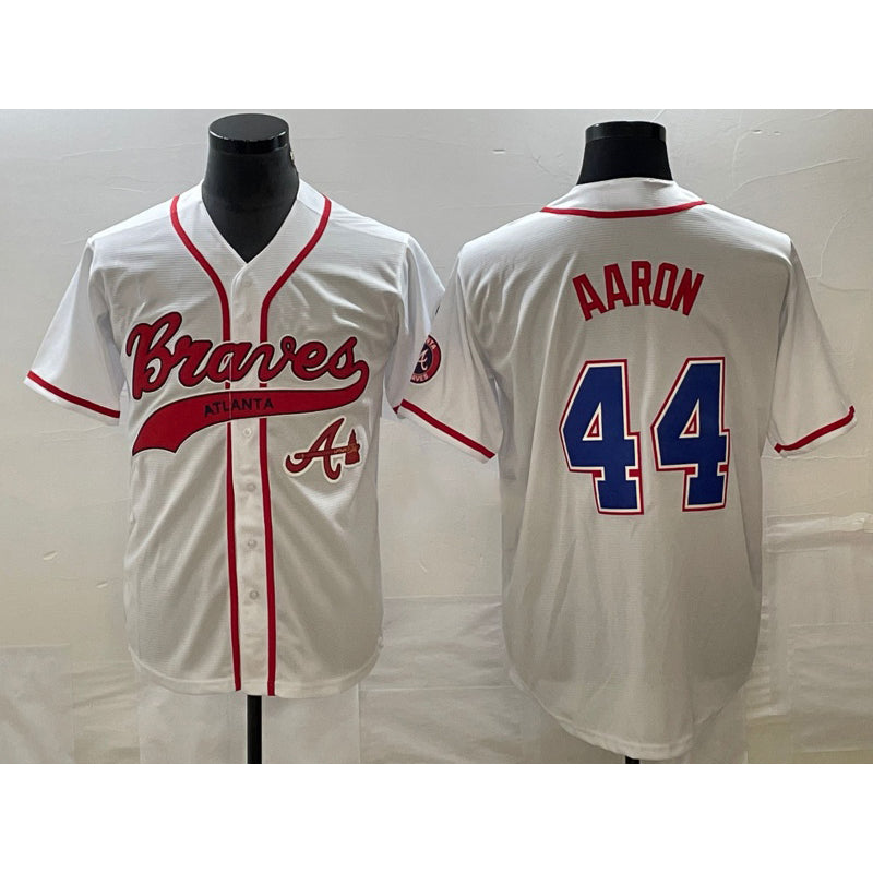 Atlanta Braves #44 Hank Aaron White Cool Base With Patch Stitched Baseball Jersey