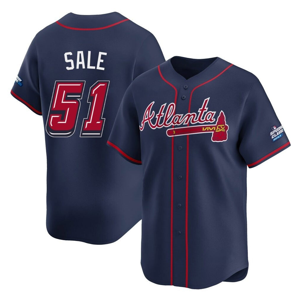 Atlanta Braves #51 Chris Sale Player Navy 2025 Speedway Classic Home Game Stitched Baseball Jersey
