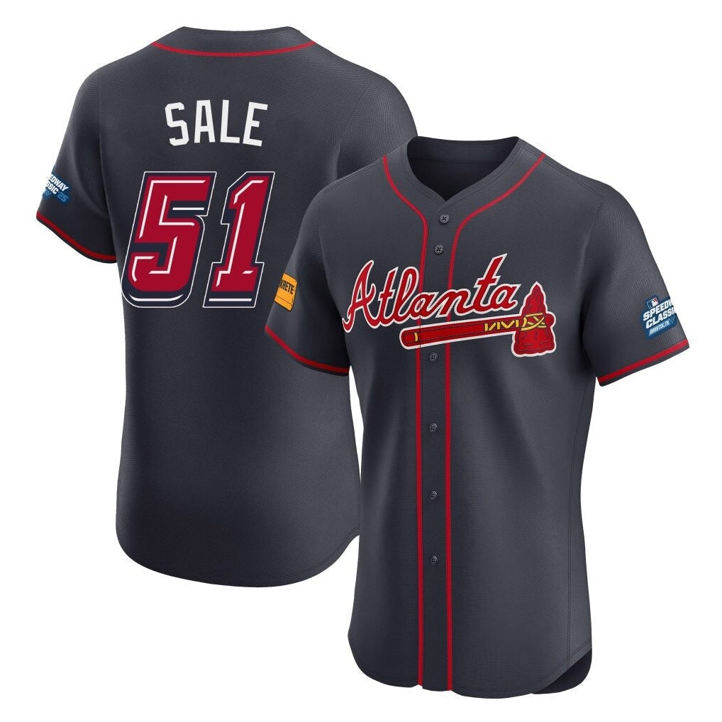 Atlanta Braves #51 Chris Sale Player Navy 2025 Speedway Classic Limited Elite Home Game Stitched Baseball Jersey