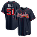 Atlanta Braves #51 Chris Sale Player Navy Home Game Stitched Baseball Jersey