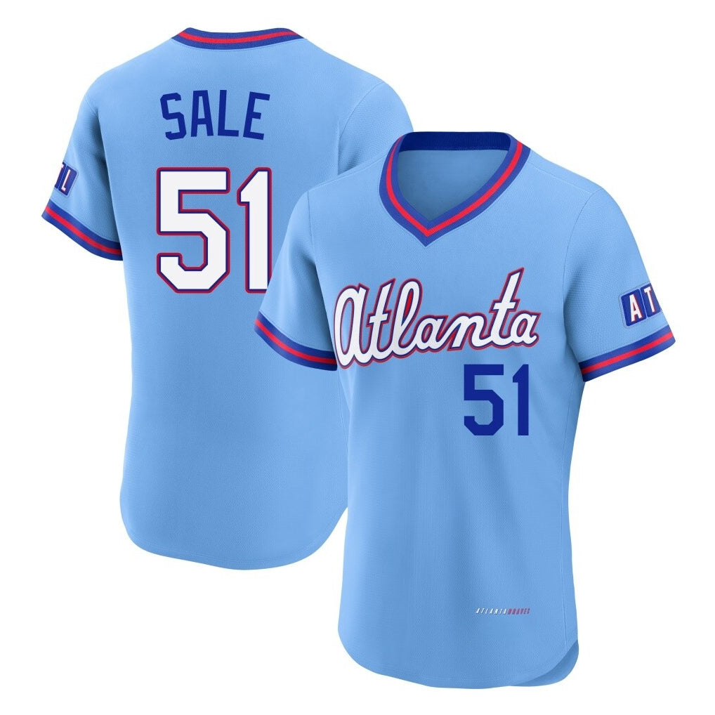 Atlanta Braves #51 Chris Sale Player Powder Blue 2026 City Connect T-shirt Limited Elite Home Game Stitched Baseball Jersey