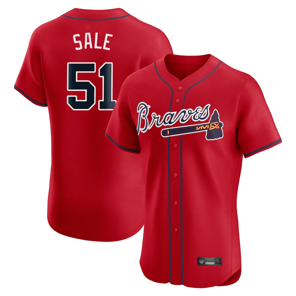 Atlanta Braves #51 Chris Sale Player Red Limited Elite Home Game Stitched Baseball Jersey