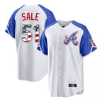Atlanta Braves #51 Chris Sale Player White USA 250 Fourth Of July City Connect Home Game Stitched Baseball Jersey