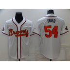 Atlanta Braves #54 Max Fried 2022 White Gold World Series Champions Program Cool Base Stitched Baseball Jersey