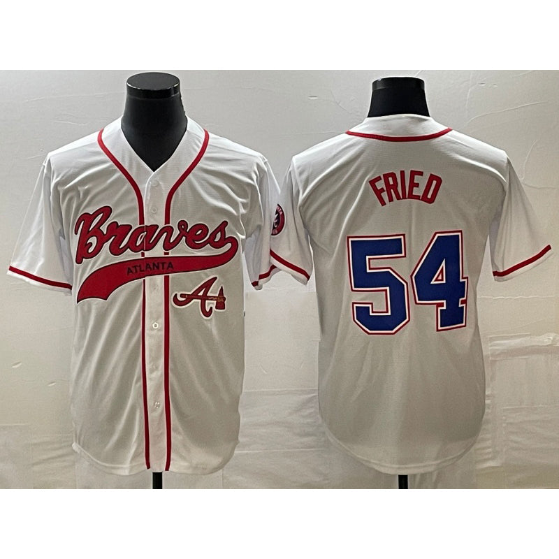Atlanta Braves #54 Max Fried White Cool Base With Patch Stitched Baseball Jersey