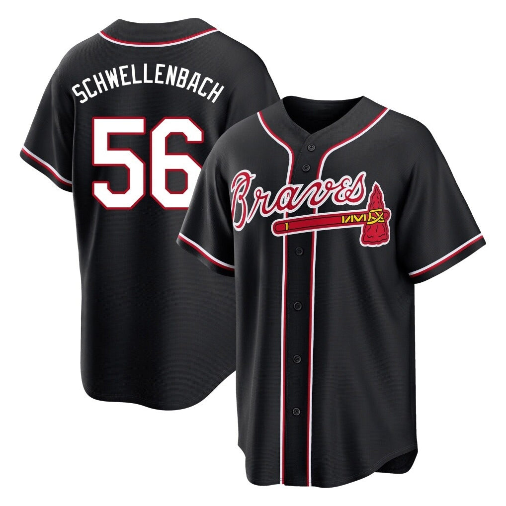 Atlanta Braves #56 Spencer Schwellenbach Player Black Fashion Out Game Stitched Baseball Jersey