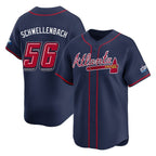 Atlanta Braves #56 Spencer Schwellenbach Player Navy 2025 Speedway Classic Home Game Stitched Baseball Jersey
