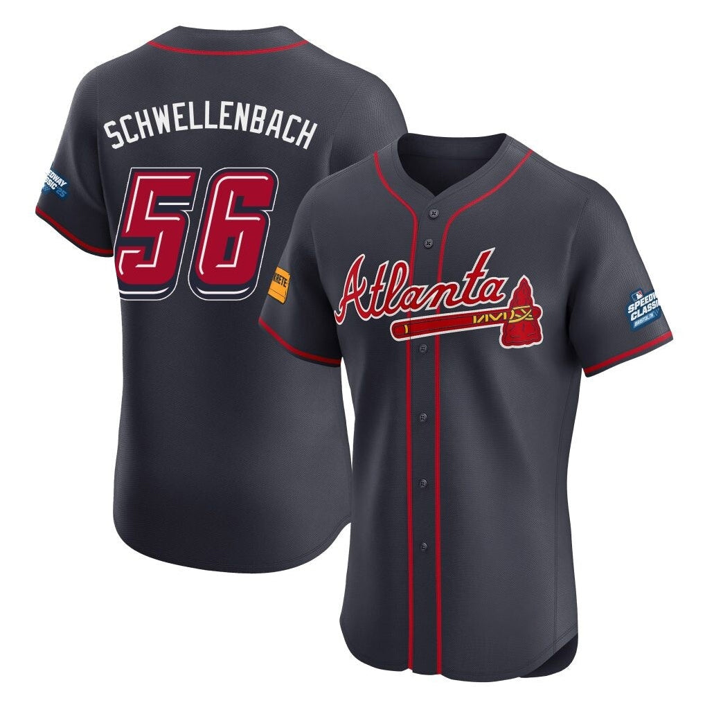Atlanta Braves #56 Spencer Schwellenbach Player Navy 2025 Speedway Classic Limited Elite Home Game Stitched Baseball Jersey