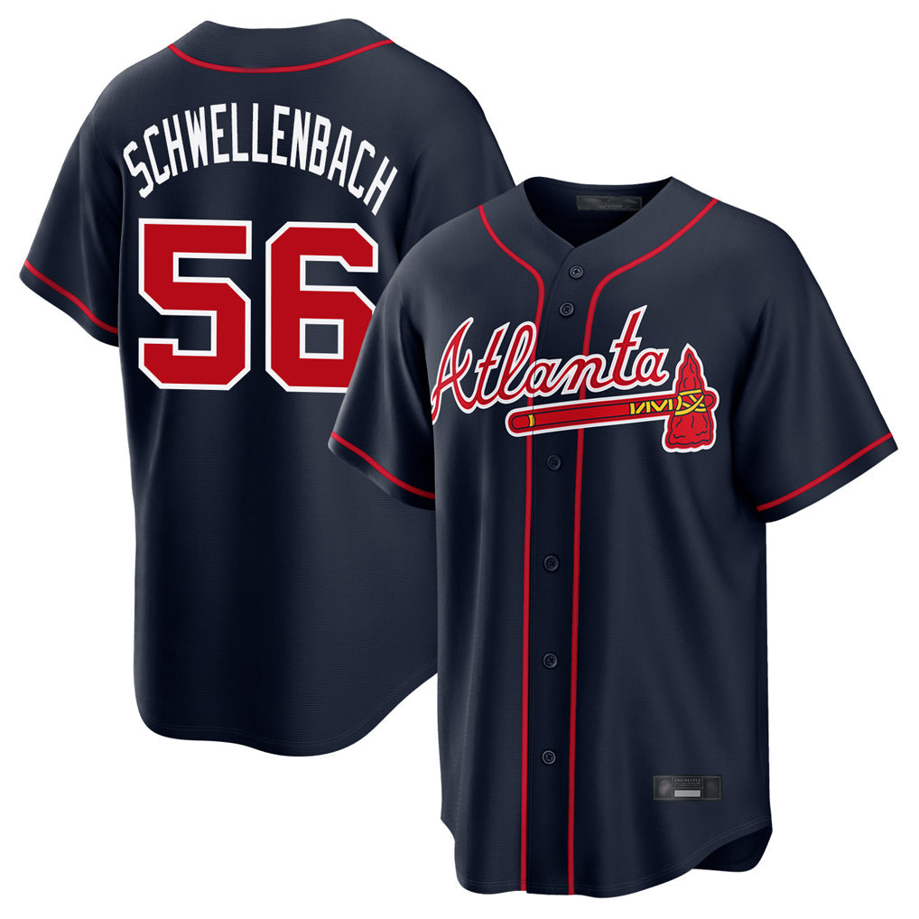 Atlanta Braves #56 Spencer Schwellenbach Player Navy Home Game Stitched Baseball Jersey
