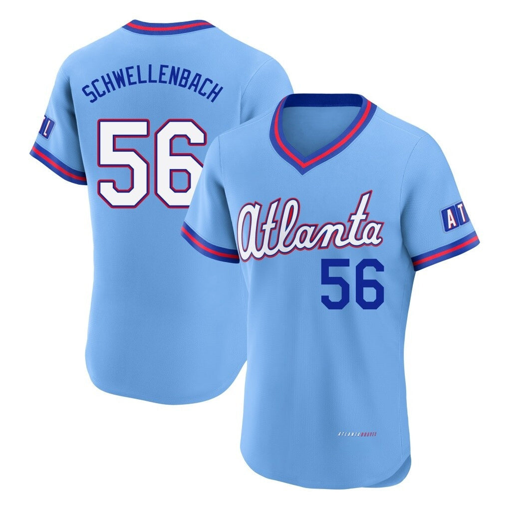 Atlanta Braves #56 Spencer Schwellenbach Player Powder Blue 2026 City Connect T-shirt Limited Elite Home Game Stitched Baseball Jersey
