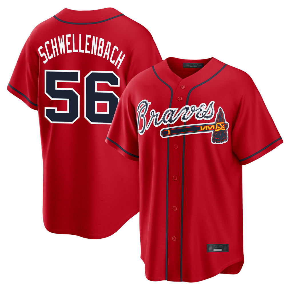 Atlanta Braves #56 Spencer Schwellenbach Player Red Home Game Stitched Baseball Jersey