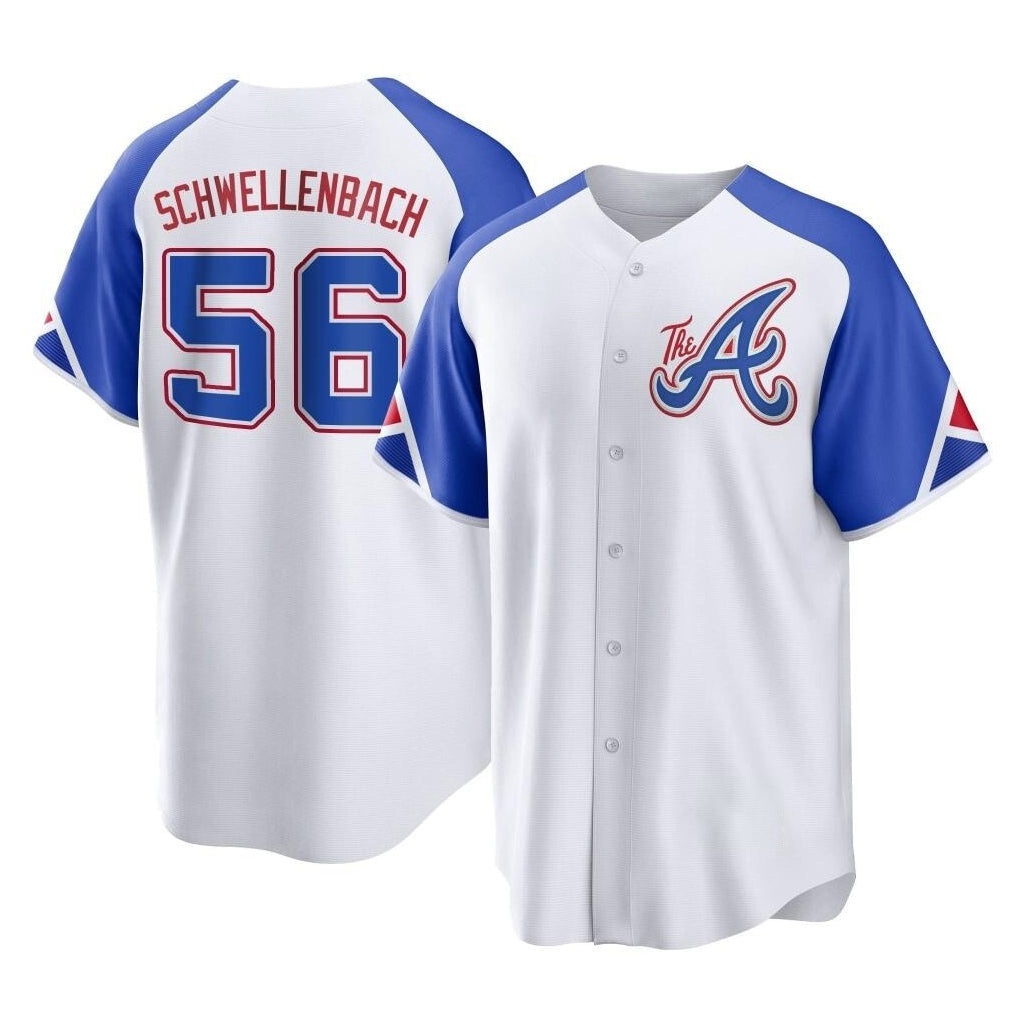Atlanta Braves #56 Spencer Schwellenbach Player White City Connect Home Game Stitched Baseball Jersey