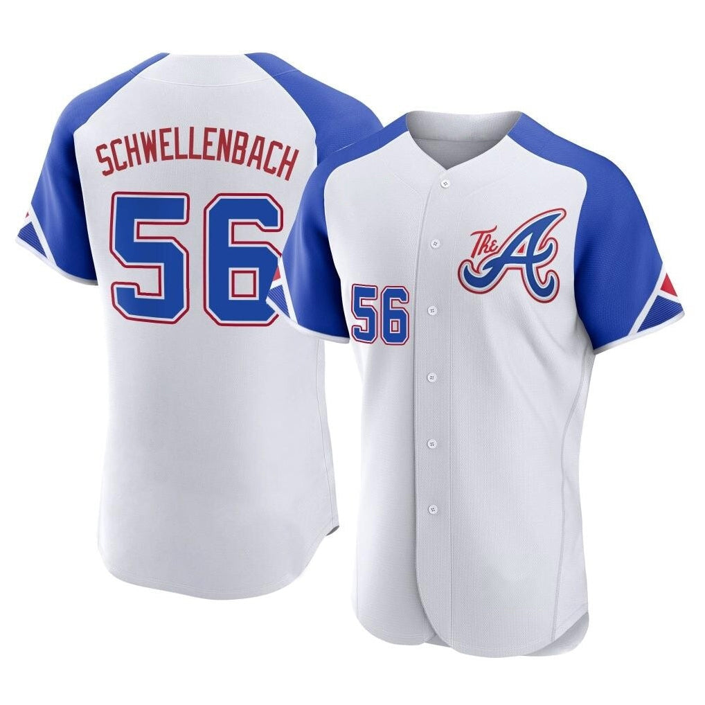 Atlanta Braves #56 Spencer Schwellenbach Player White City Connect Limited Elite Home Game Stitched Baseball Jersey