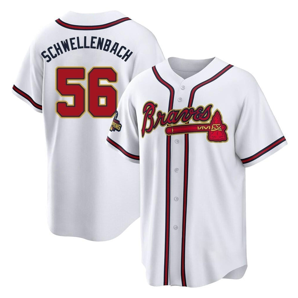 Atlanta Braves #56 Spencer Schwellenbach Player White Gold Home Game Stitched Baseball Jersey