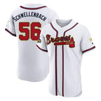 Atlanta Braves #56 Spencer Schwellenbach Player White Gold Limited Elite Home Game Stitched Baseball Jersey