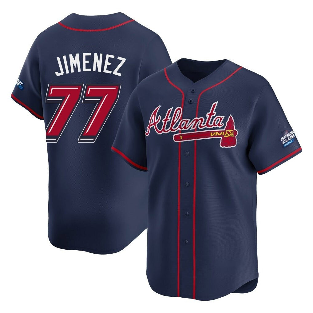 Atlanta Braves #77 Joe Jimenez Player Navy 2025 Speedway Classic Home Game Stitched Baseball Jersey