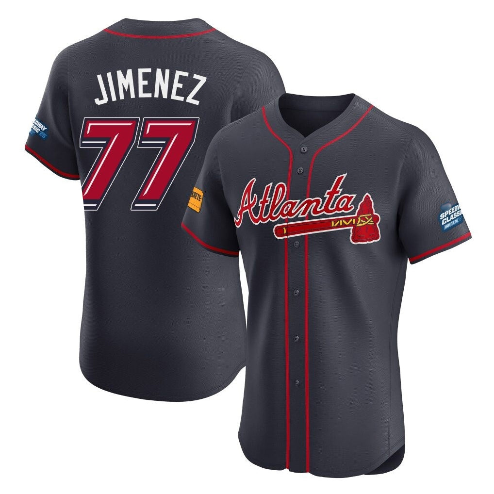 Atlanta Braves #77 Joe Jimenez Player Navy 2025 Speedway Classic Limited Elite Home Game Stitched Baseball Jersey