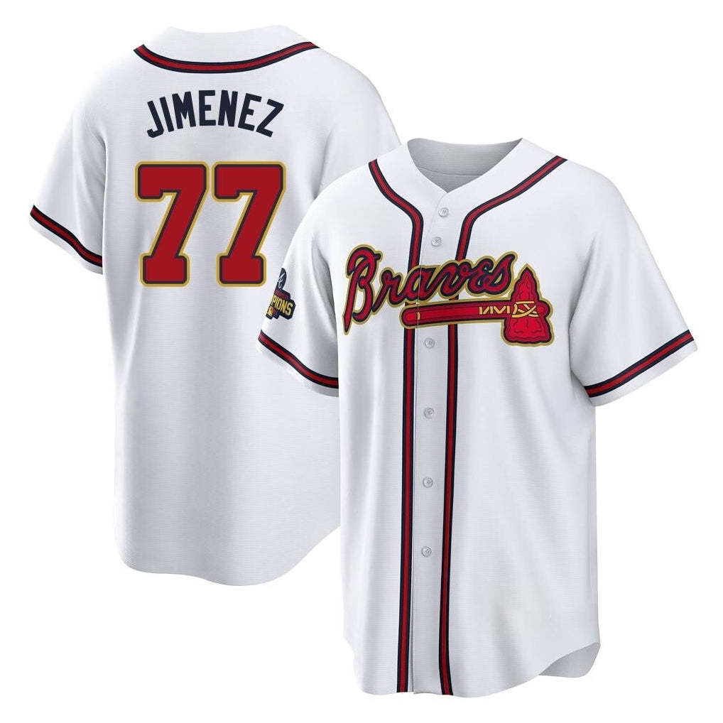 Atlanta Braves #77 Joe Jimenez Player White Gold Home Game Stitched Baseball Jersey