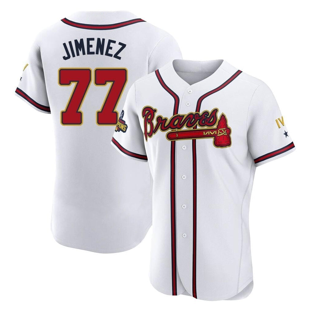 Atlanta Braves #77 Joe Jimenez Player White Gold Limited Elite Home Game Stitched Baseball Jersey