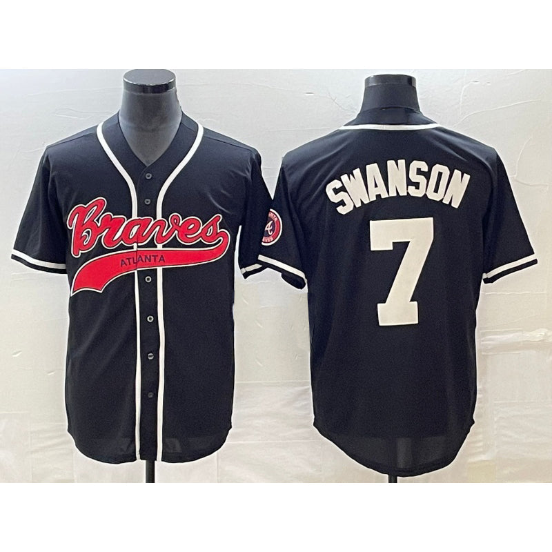 Atlanta Braves #7 Dansby Swanson Black Cool Base Stitched Baseball Jersey