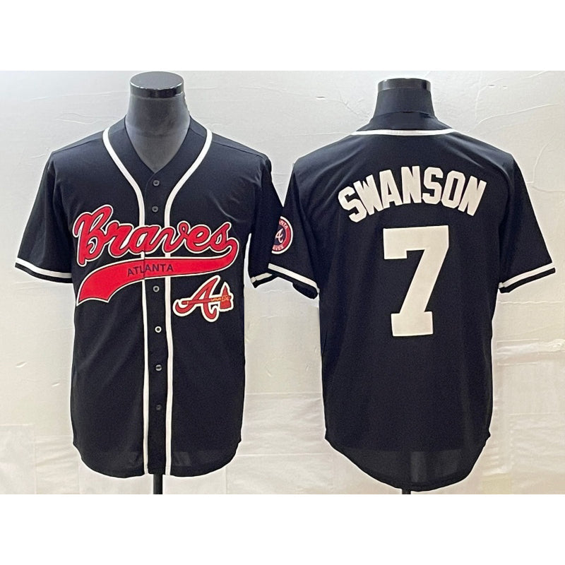 Atlanta Braves #7 Dansby Swanson Black Cool Base Stitched Baseball Jersey