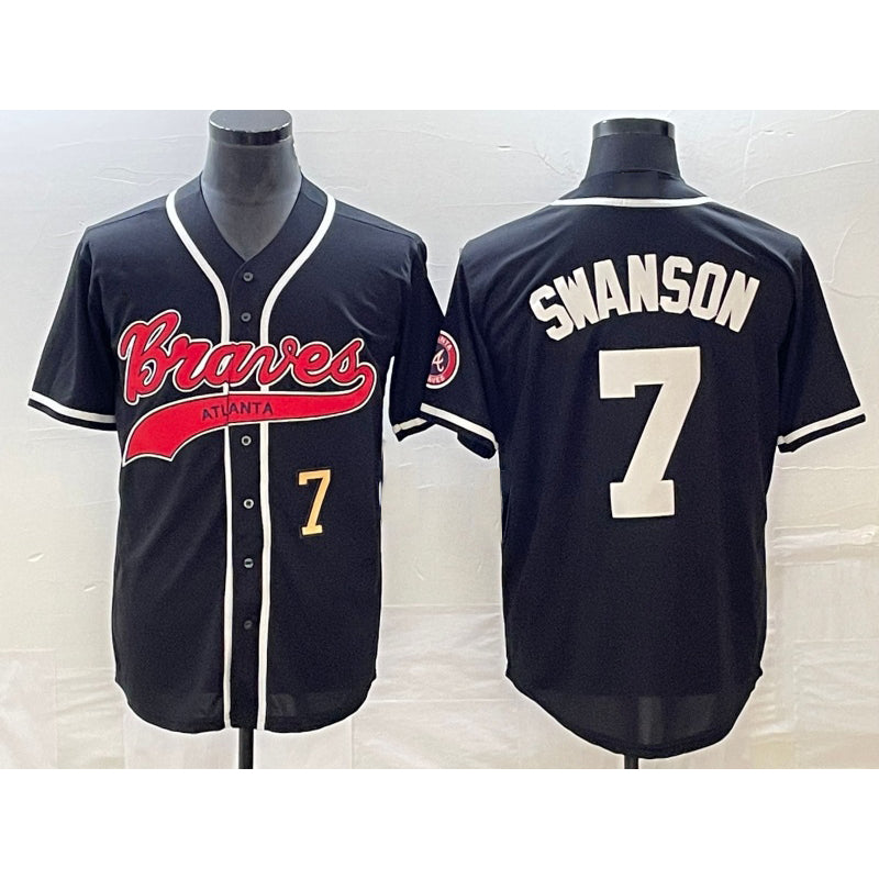 Atlanta Braves #7 Dansby Swanson Number Black Cool Base Stitched Baseball Jersey
