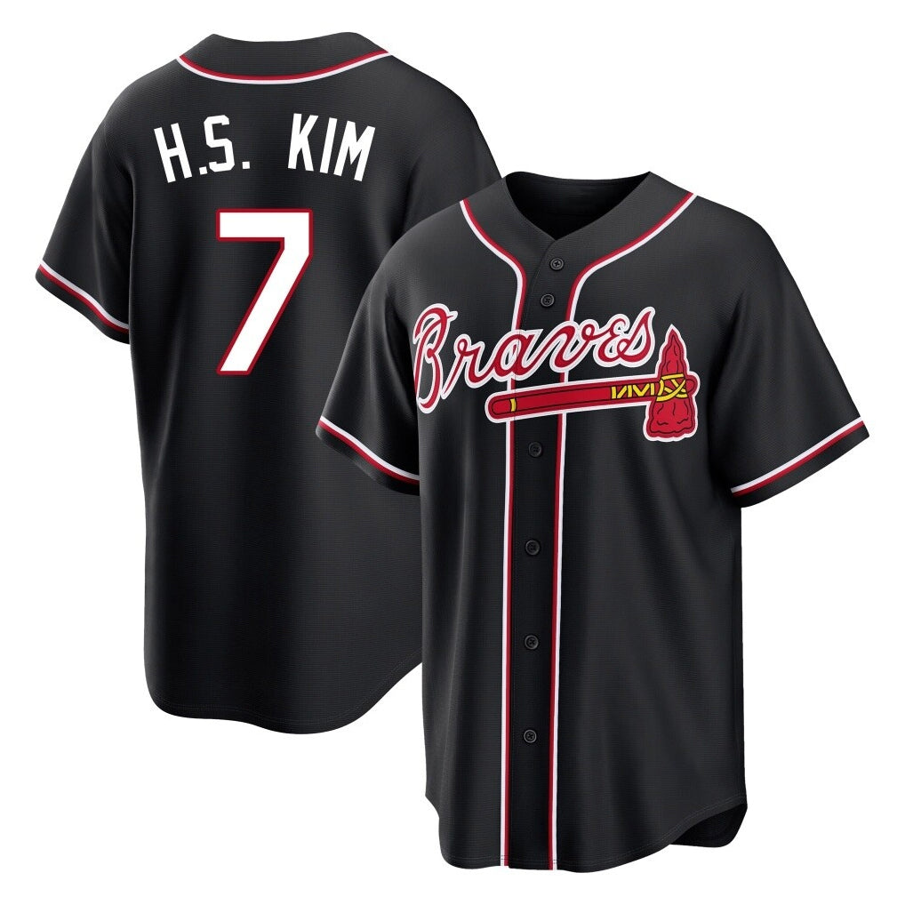 Atlanta Braves #7 Ha-Seong Kim Player Black Fashion Out Game Stitched Baseball Jersey