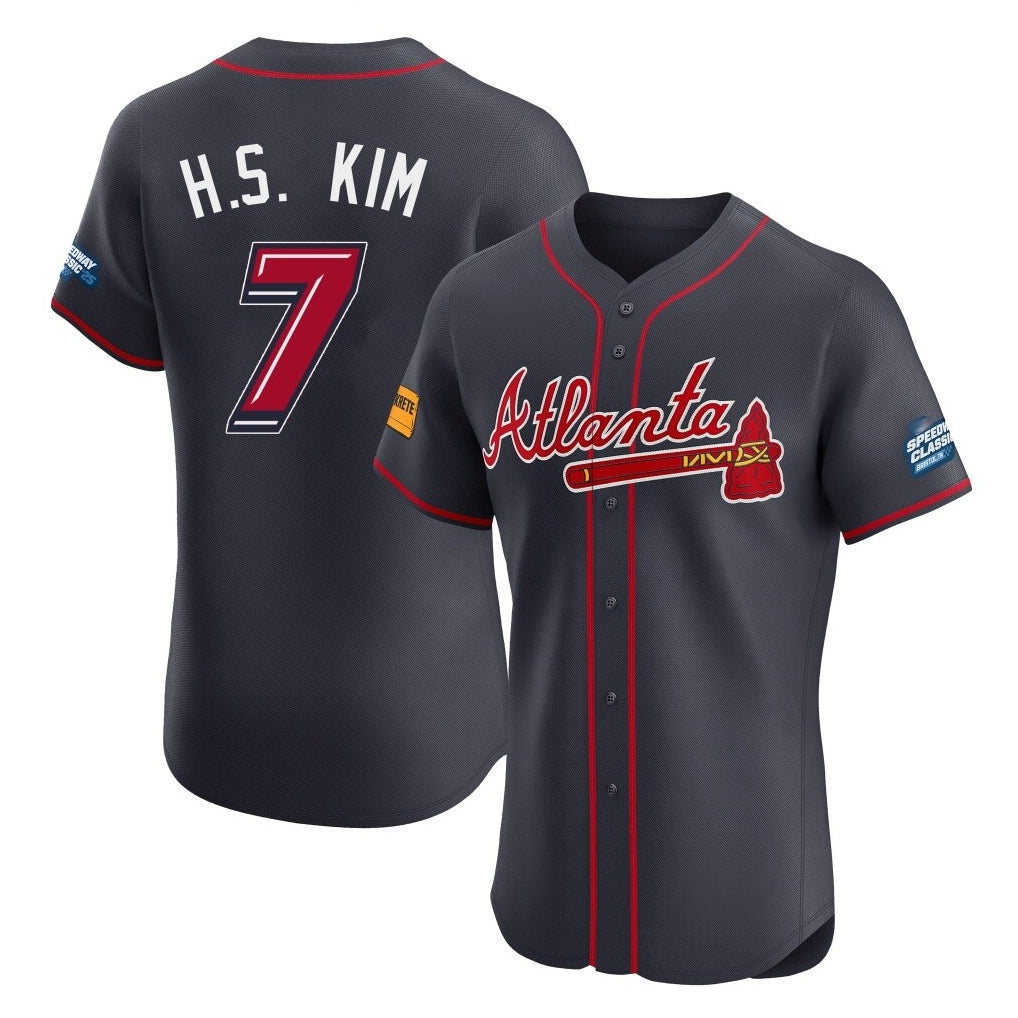 Atlanta Braves #7 Ha-Seong Kim Player Navy 2025 Speedway Classic Limited Elite Home Game Stitched Baseball Jersey
