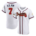 Atlanta Braves #7 Ha-Seong Kim Player White Gold Limited Elite Home Game Stitched Baseball Jersey