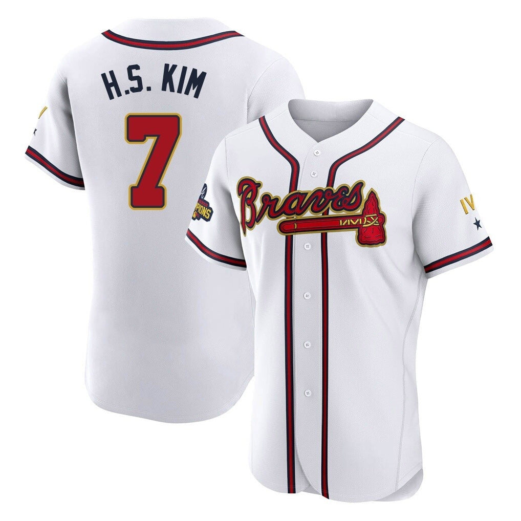 Atlanta Braves #7 Ha-Seong Kim Player White Gold Limited Elite Home Game Stitched Baseball Jersey