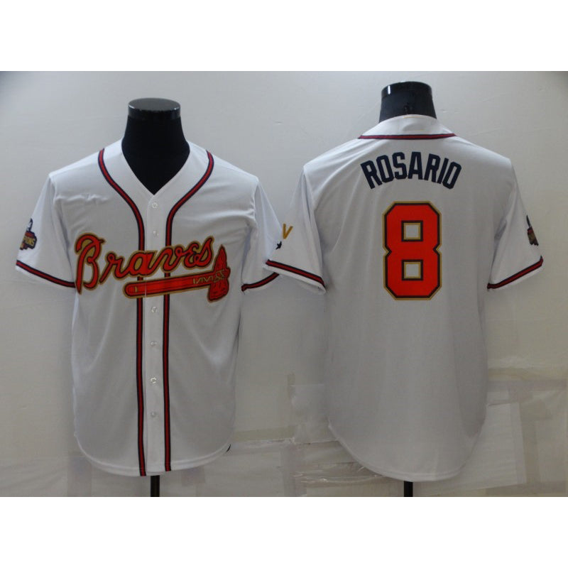 Atlanta Braves #8 Eddie Rosario 2022 White Gold World Series Champions Program Cool Base Stitched Baseball Jersey