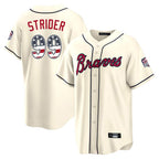 Atlanta Braves #99 Spencer Strider Player Cream USA 250 Fourth Of July Limited Home Game Stitched Baseball Jersey