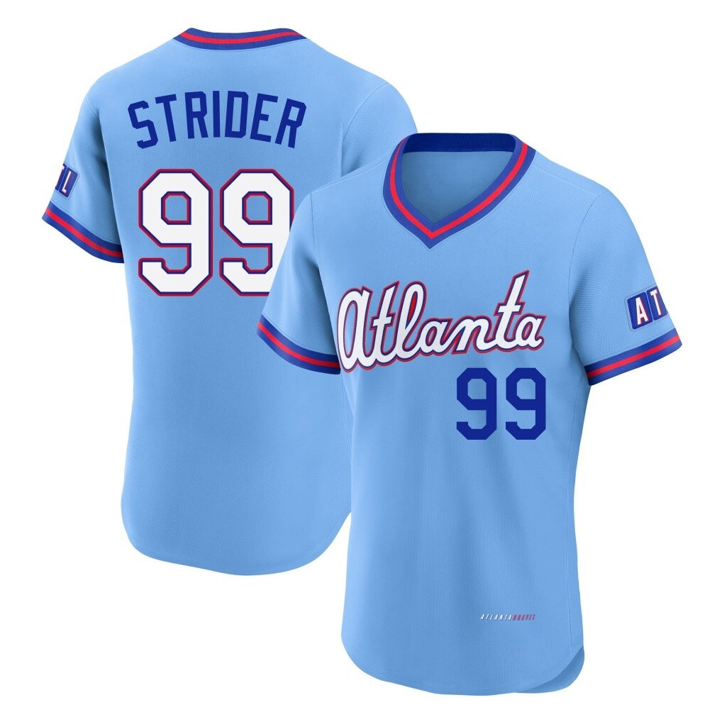Atlanta Braves #99 Spencer Strider Player Powder Blue 2026 City Connect T-shirt Limited Elite Home Game Stitched Baseball Jersey