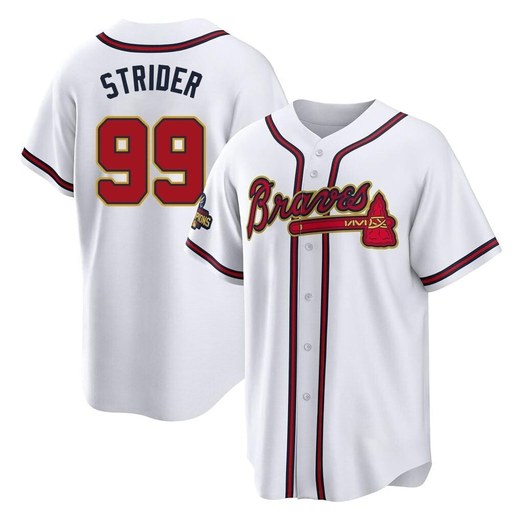 Atlanta Braves #99 Spencer Strider Player White Gold Home Game Stitched Baseball Jersey