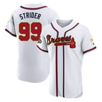 Atlanta Braves #99 Spencer Strider Player White Gold Limited Elite Home Game Stitched Baseball Jersey