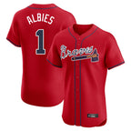 Atlanta Braves #1 Ozzie Albies Player Red Limited Elite Home Game Stitched Baseball Jersey