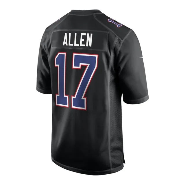B.Bills #17 Josh Allen Black Carbon Fashion Game Stitched Football American Jersey