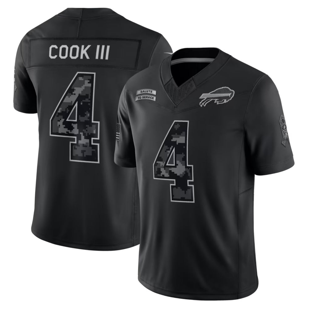 B.Bills #4 James Cook III Black 2026 Salute to Service Stitched Limited Football Jersey