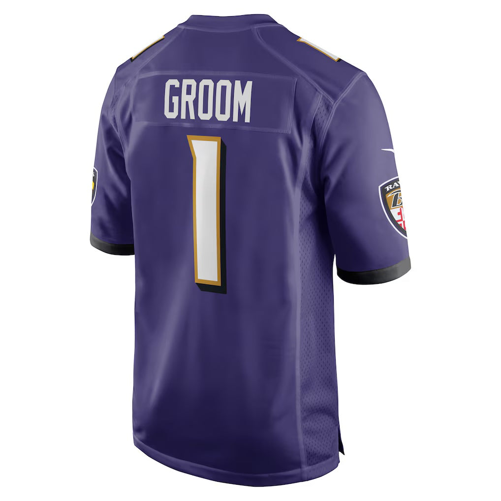B.Ravens Number #1 Groom Purple Game Stitched Football American Jersey