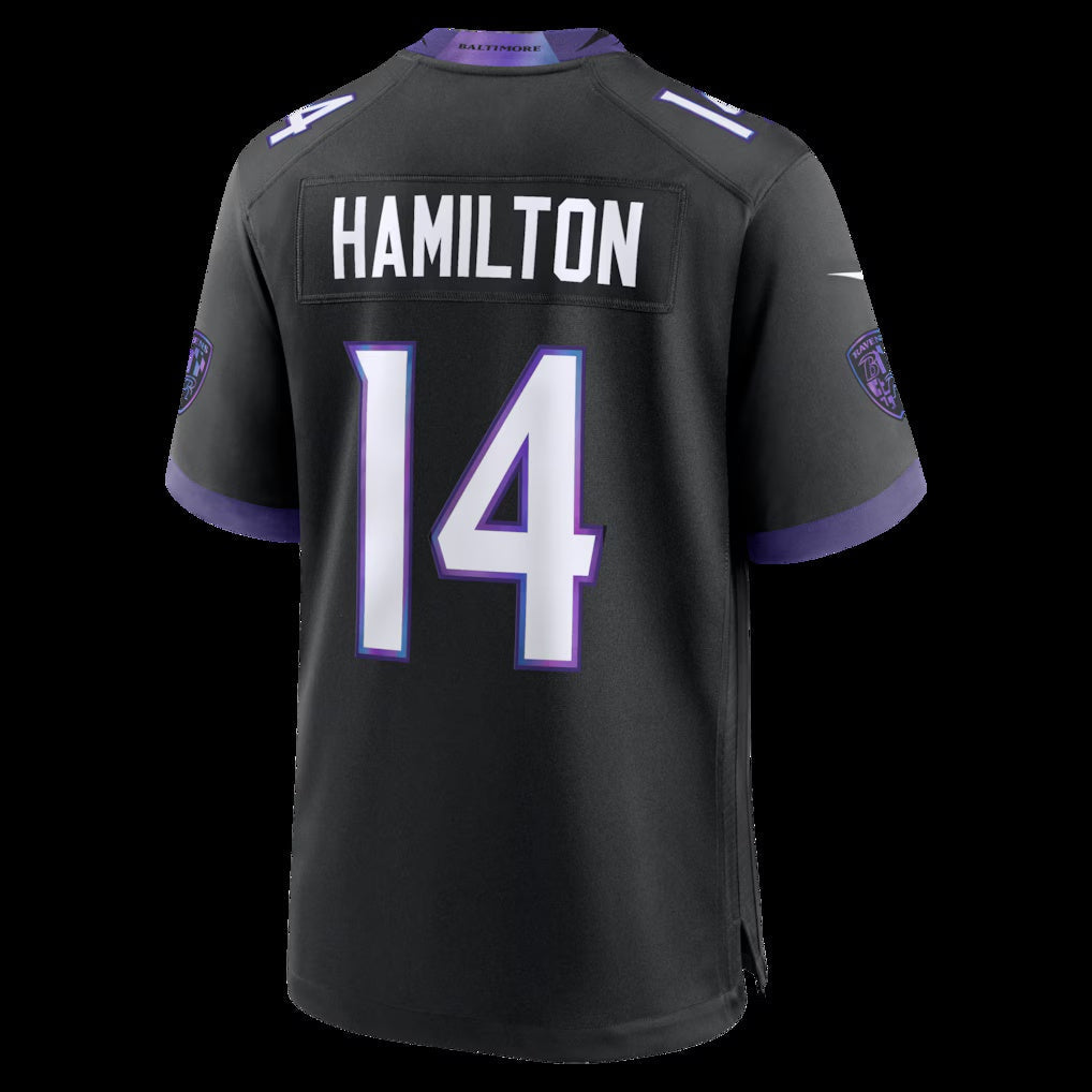B.Ravens #14 Kyle Hamilton Black Alternate Game Stitched Football American Jersey